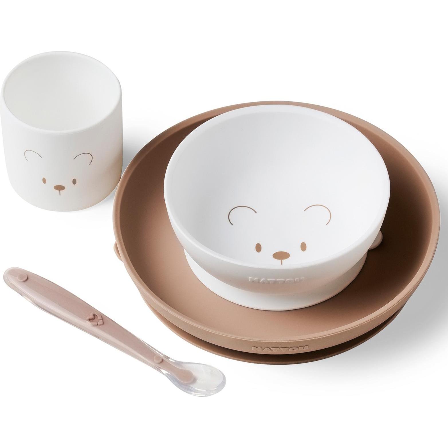 Nattou, Kindergeschirr + Kinderbesteck, Esslernset Teddy