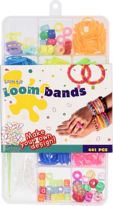 Loom Bands Nastri del telaio in scatola di custodia, 441 pezzi. (Elastico per capelli)