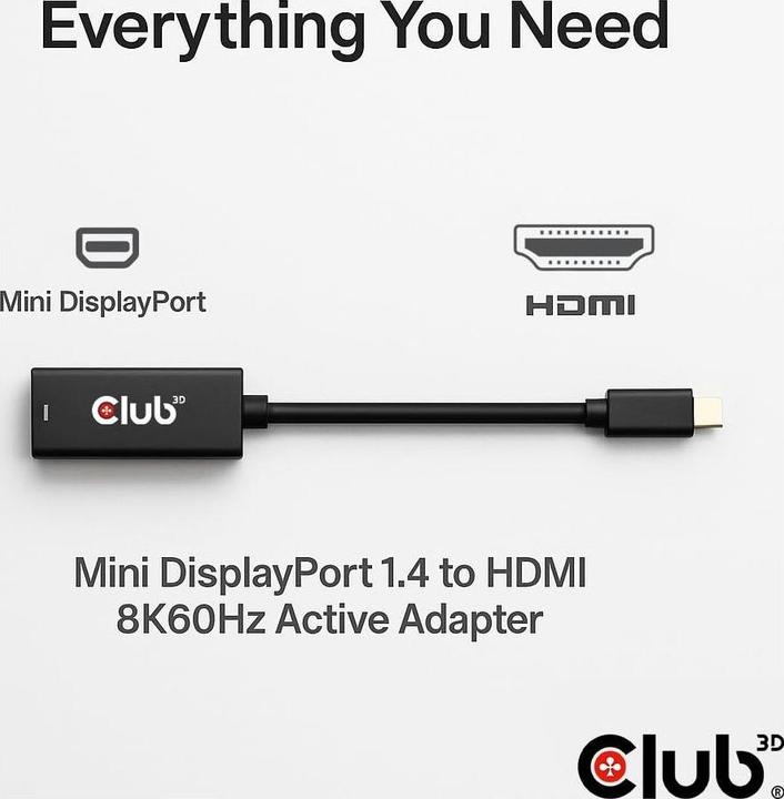 Produktbild Club 3D Mini DisplayPort™ 1.4 to HDMI™ 8K60Hz M/F Adapter (HDMI, 4.80 cm)