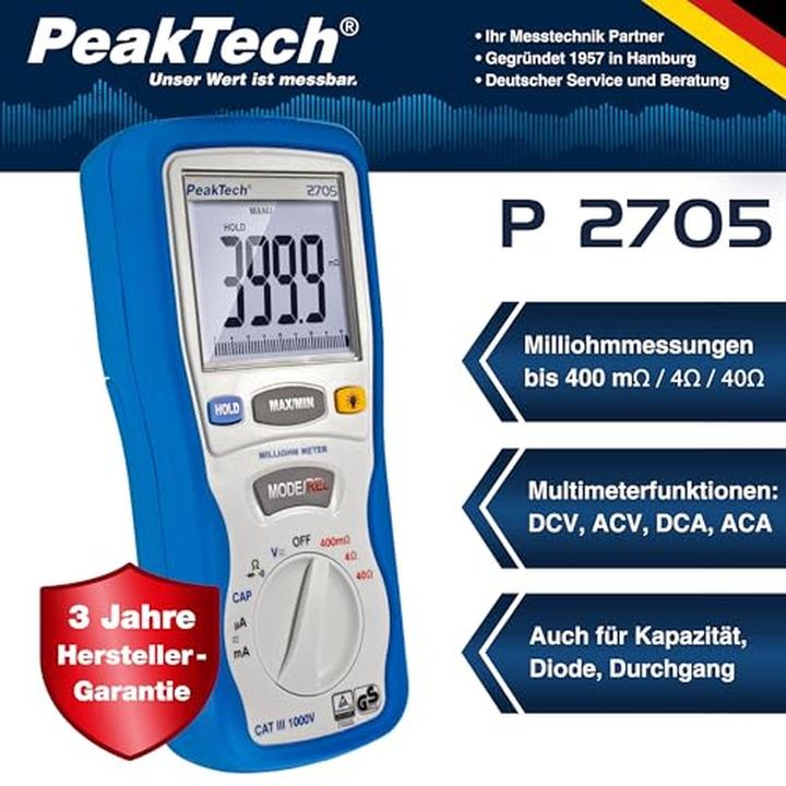 Immagine prodotto Peaktech P 2705 Milliohmmetro (CAT III 1000V)