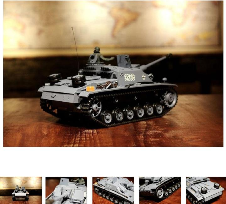Immagine prodotto Es-toys Carro armato RC "Assault Gun III" - Stug 3 Heng Long 1:16 Grigio, fumo e suono, cambio in metallo e (RTR pronto all'uso)