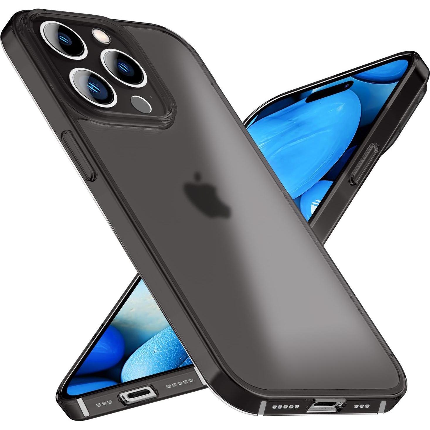 Nalia Halb-Klare Harte Hülle (Apple iPhone 15 Pro), Smartphone Hülle, Schwarz