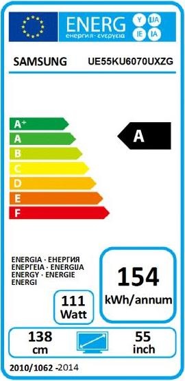 Label énergétique Samsung Ue55ku6070 (55", LCD, 4K, 2016)