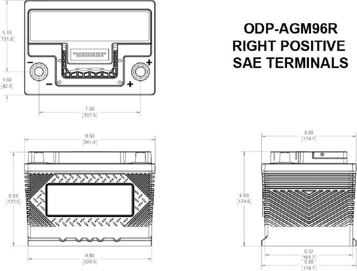 Actual product image Odyssey AGM Battery Performance Automotive (ODP) 12V 52Ah 600A (12 V, 52 Ah, 600 A)