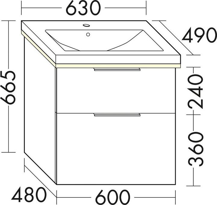 Actual product image burgbad Eqio ceramic vanity unit including vanity unit and LED vanity unit lighting, width 630 mm