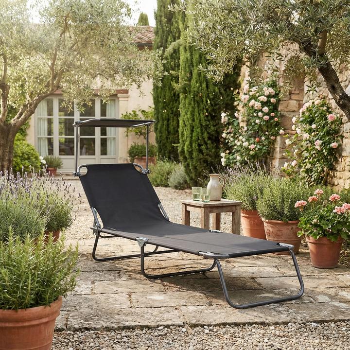 Actual product image VCM Sun lounger deck chair with sun canopy (185 cm)