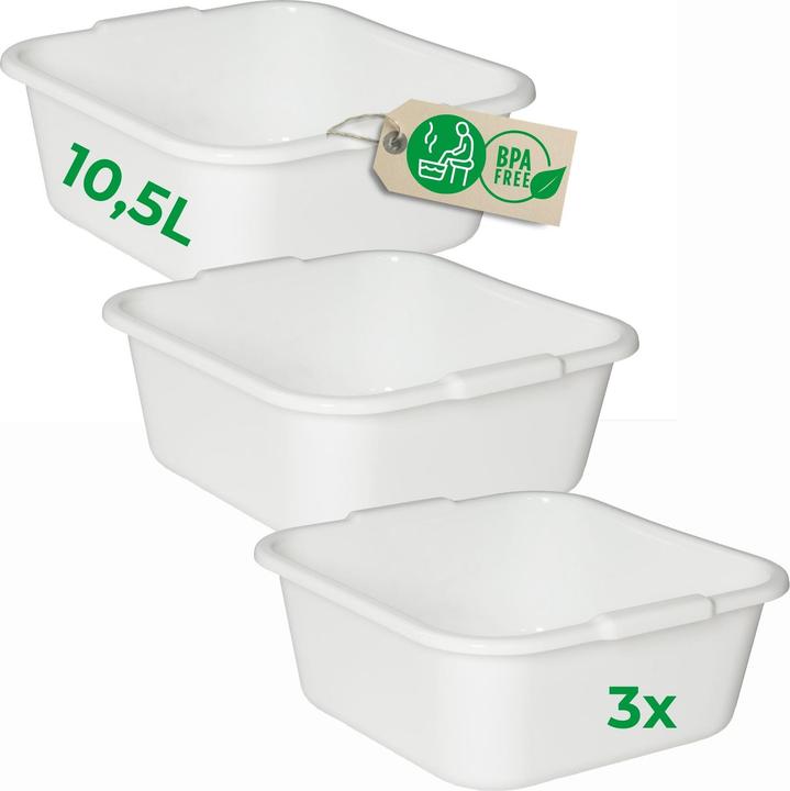 Produktbild Novaliv 3x Spülschüssel eckig 10,5L, 34x34 cm, Weiss, BPA-frei Spülmaschinenfest Ideal für Küche und