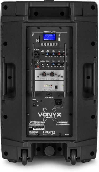 Immagine prodotto altoparlante - Vonyx VSA500 - Altoparlante da carrello con Bluetooth e 2 microfoni a filo - 800W (Attivo)