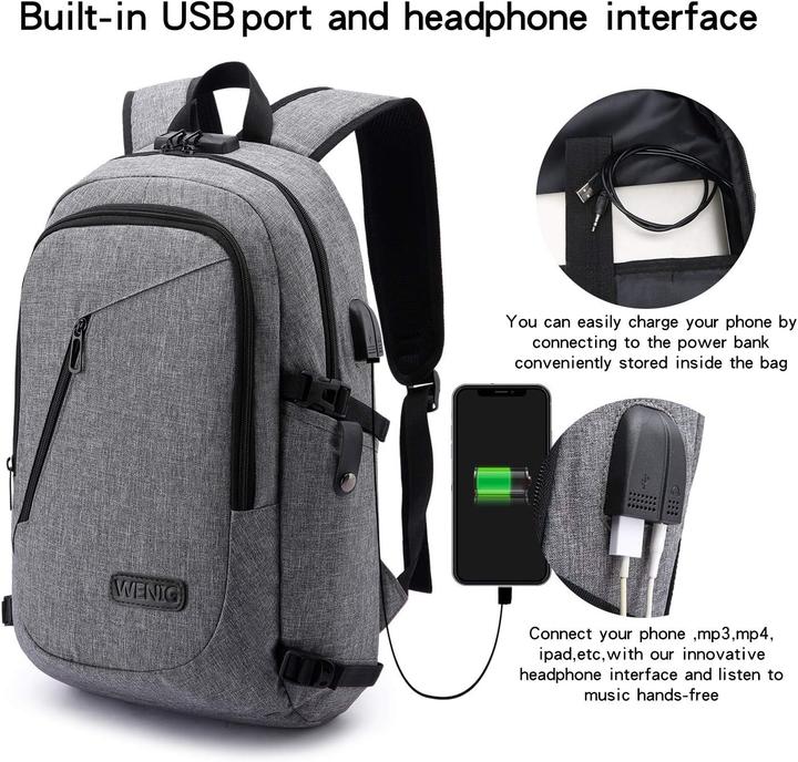 Immagine prodotto Wenig Laptop-Rucksack mit USB-Anschluss, Anti-Diebstahl-Schutz (30 l)