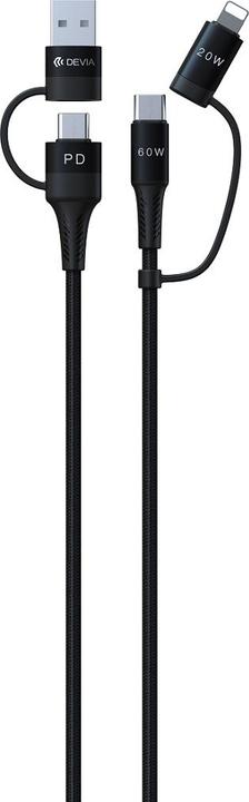 Produktbild Devia Kabel Extreme 4in1 PD USB-C + USB - USB-C + Lightning 1,5 m schwarz (1.50 m, USB 3.2 Gen 1, 60 W)