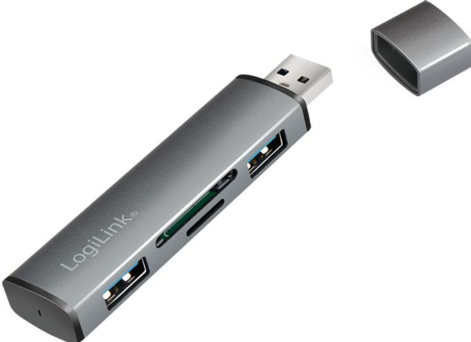 Produktbild LogiLink Cardreader USB 3.2 Hub 2-port grey (USB-A, 4 Ports)