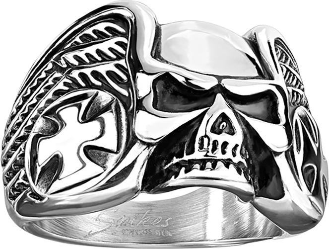 Produktbild Star Piercing Ring silber Schädel Flügel und Eisernes Kreuz (67, 925 Silber)