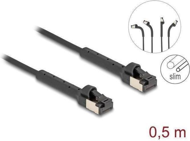 Actual product image Delock RJ45 Slim network cable Cat.6A U/FTP angled black (U/FTP, CAT6a, 0.50 m)
