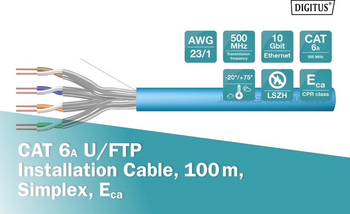 Immagine prodotto Digitus Cavo di rete CAT 6a U/FTP 4 x (U/FTP, CAT6a, 100 m)