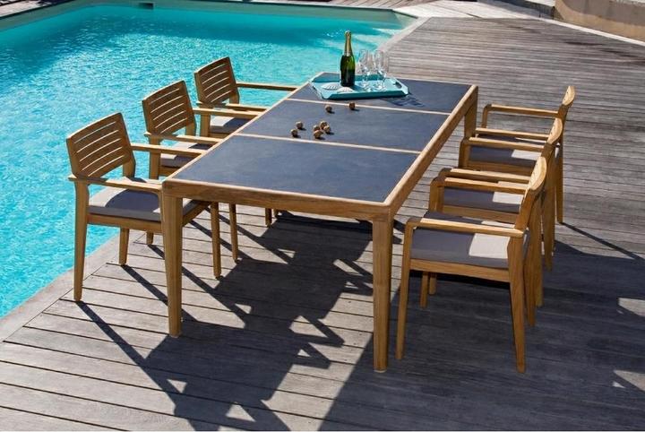 Actual product image Ezeis AQUARIVA Stacking armchair teak with cushion Price for 2 pieces