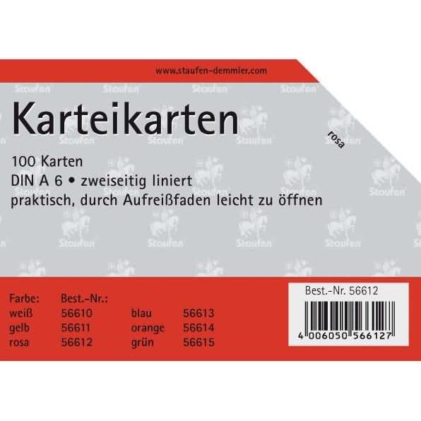 Thumbnail - Staufen, Karteikarten, Karteikarte A6 liniert 7mm rosa (A6, 180 g/m², 100 x)