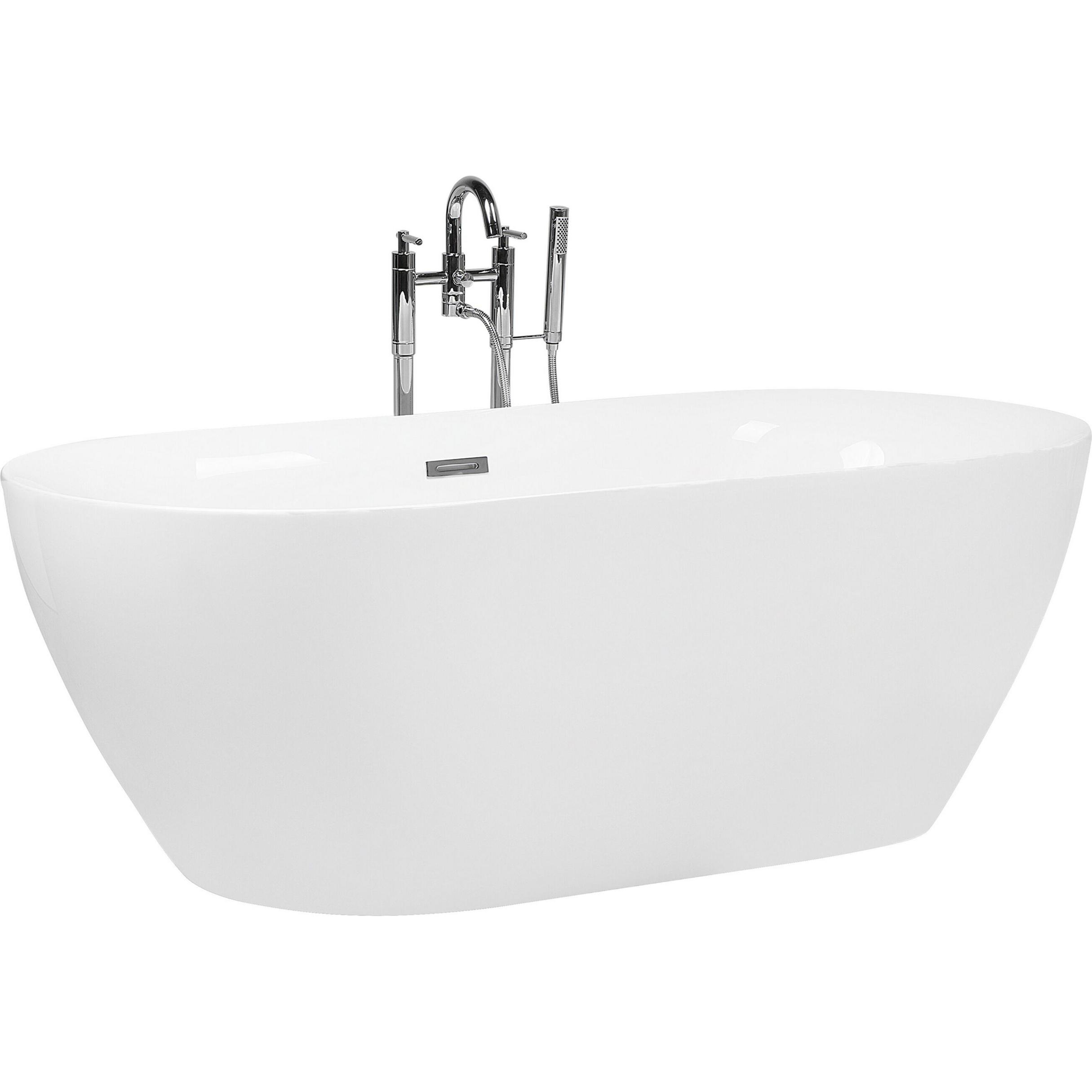 Beliani, Badewanne, Badewanne freistehend weiss oval 160 x 75 cm CARRERA (180 l, 75 cm)