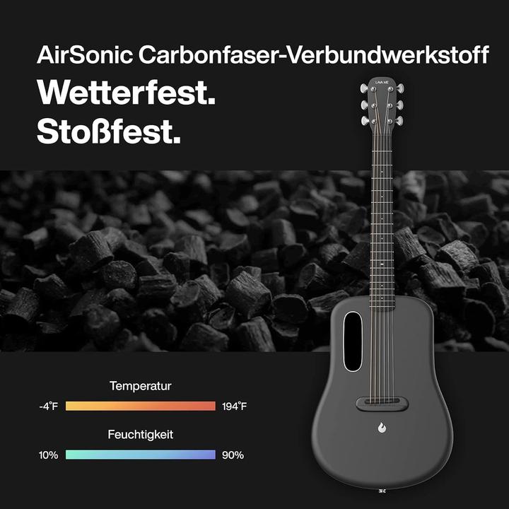 Actual product image Lava Music Me 3 Guitar 36 Inch With Spacebag White (Acoustic guitar, Carbon fibre body and neck, Fingerboard: HPL (High-Pressure Laminate), Top: Super AirSonic carbon fibre composite material)