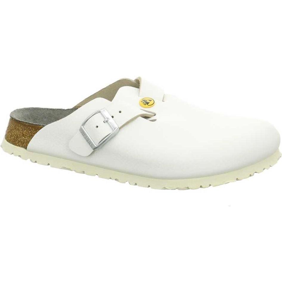Birkenstock, Unisex, Hausschuhe, Boston ESD Naturleder Schmal, Weiss, (38)