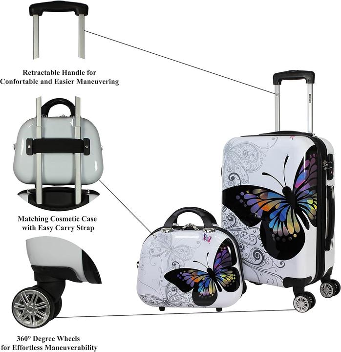 Produktbild World Traveler Valigia Spinner Farfalla Bianca e Nera