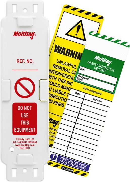 Produktbild Brady Scafftag®, MUL-GB-EITH-L-W, Weekly Inspection-tag Set, 10 Multitag Halter, 10 Weekly Inspection-tag