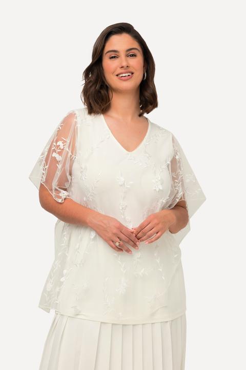 Produktbild Ulla Popken Bluse, Spitzenüberwurf, V-Ausschnitt, Halbarm (46, 48)