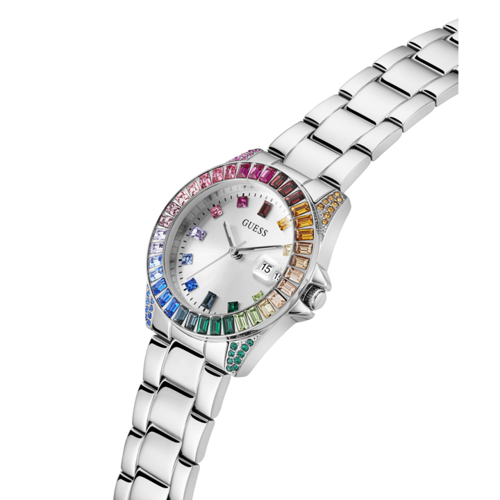 Actual product image Guess P SLV CS W/ BAGUETTE CRYS / SUN SLV DATE DL / P SLV BRCT Wristwatch (34 mm)