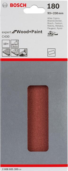 Immagine prodotto Bosch Professional Zubehör Foglio abrasivo C430, 93 x 230 mm, 180, 8 fori, teso, confezione da 10 (180)