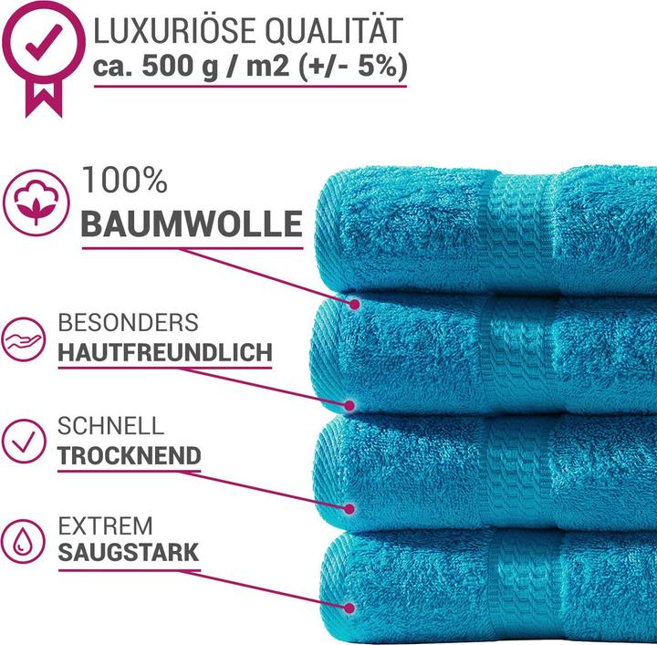 Produktbild Casativo 16-teiliges Handtuch-Set Frottee, je 4 Gäste-, Hand-, Duschtücher und Waschlappen, türkis (16 x 21 cm, 30 x 50 cm, 50 x 100 cm, 70 x 140 cm)
