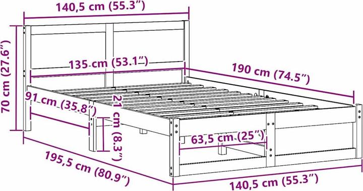 Actual product image vidaXL Bettgestell (135 x 190 cm)