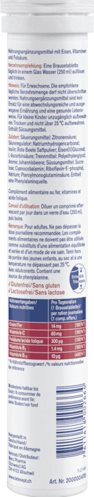 Nutritional values and ingredients Tetesept Eisen + B12 (17 Piece, Effervescent tablet, 134 g)