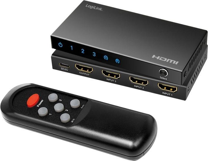 Actual product image LogiLink HDMI-Switch, 3x1-Port, 4K/60 Hz, HDCP, HDR, CEC, RC
