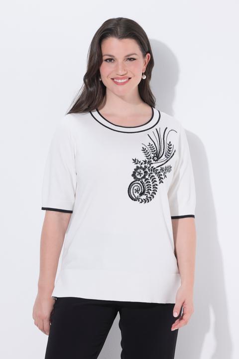Produktbild Ulla Popken Twinset-Pullover, Pailletten-Stickerei, Rundhals, Halbarm (50, 52)