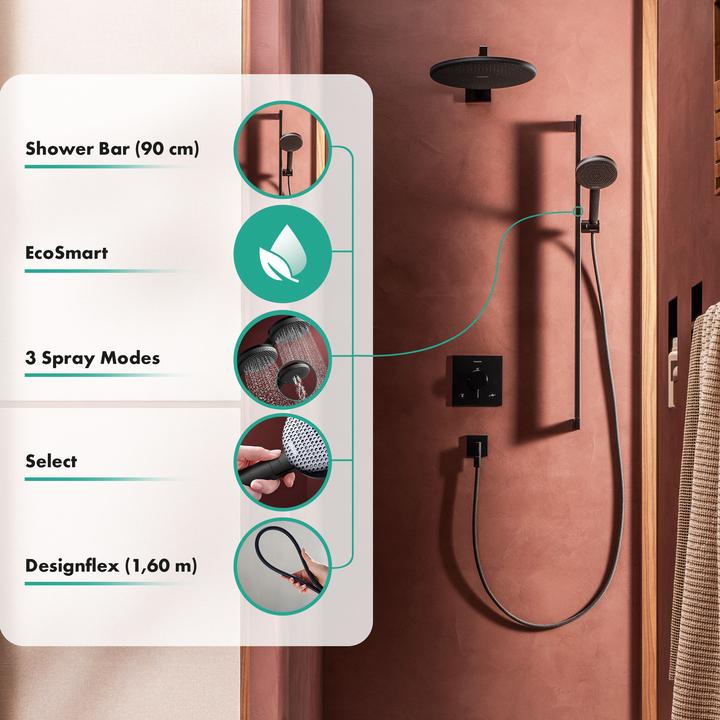 Productafbeelding hansgrohe Doucheset mit extra grosser wassersparender Douchekop, drei Strahlarten und verstellbarer Stange