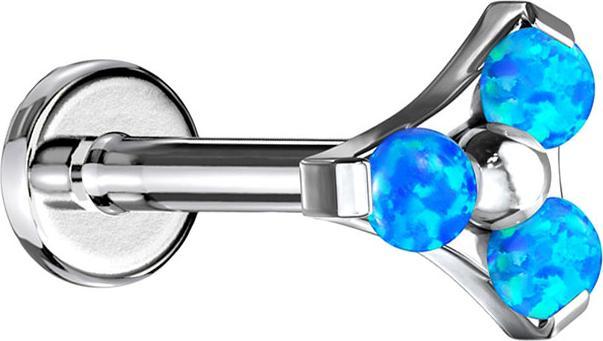 Actual product image Star Piercing Micro Labret internal thread silver triangle three opals blue (without brass, Surgical steel 316L)