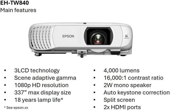 Produktbild Epson EH-TW840 (Full HD, 4000 lm)