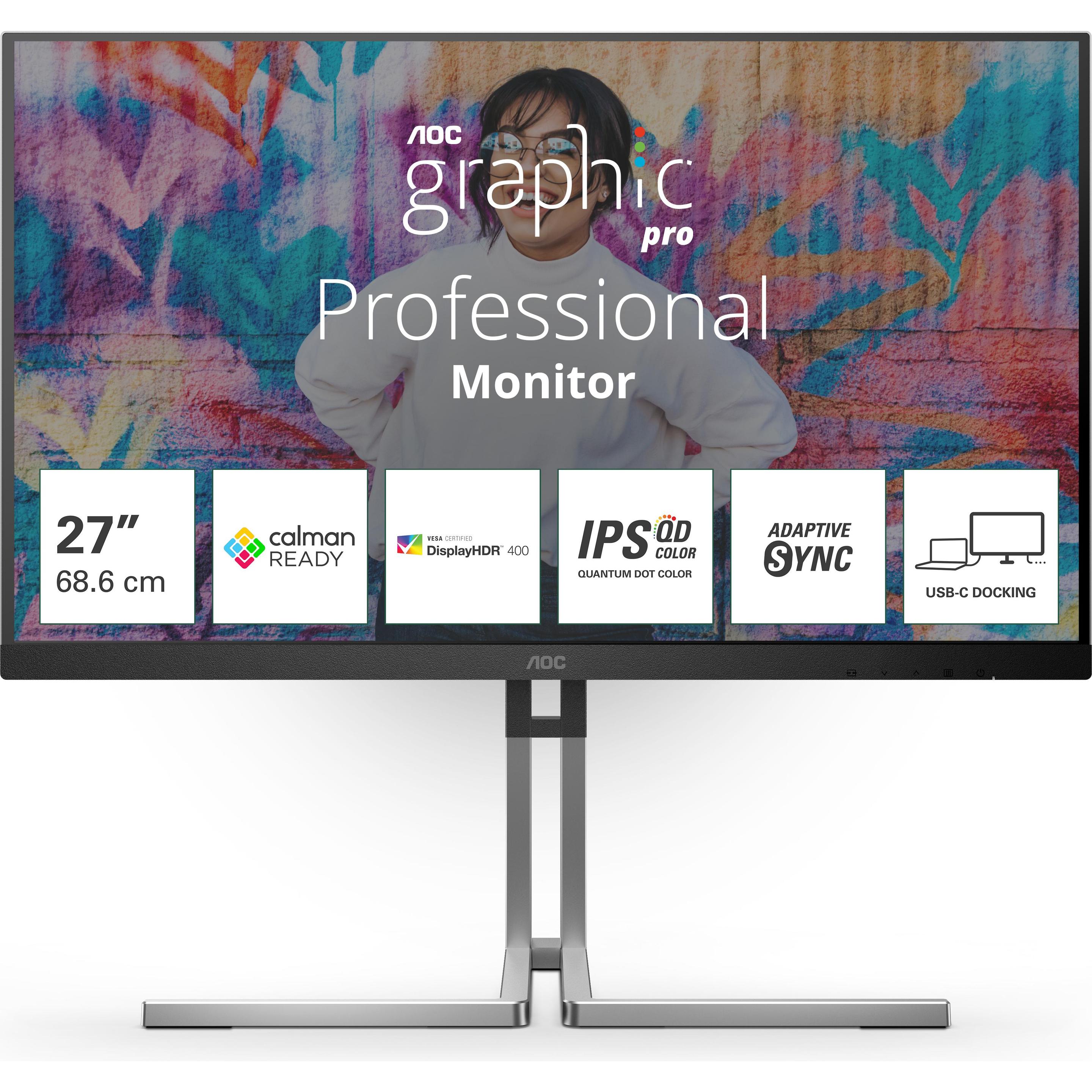 AOC Q27U3CV 27p IPS QD WLED WQHD 75Hz (2560 x 1440 Pixel, 27"), Monitor, Schwarz