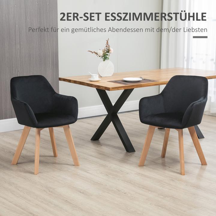 Image du produit Homcom Esszimmerstuhl Samt(100% Polyester), Gummiholz Schwarz
