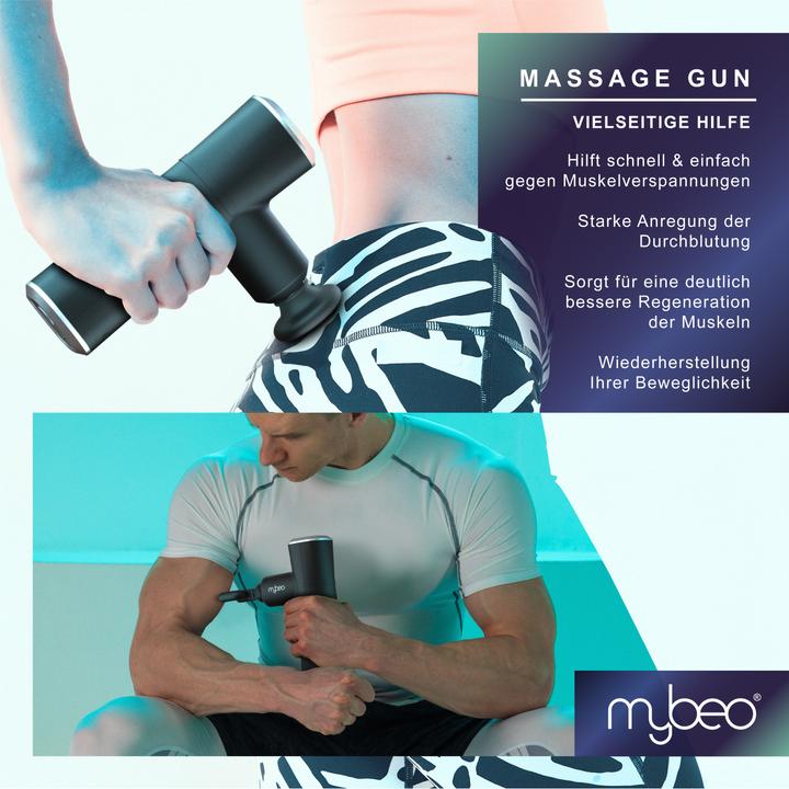 Actual product image Mybeo Massage gun for neck, shoulder, back, 4 heads, 4 speeds, 3D rotation, electric