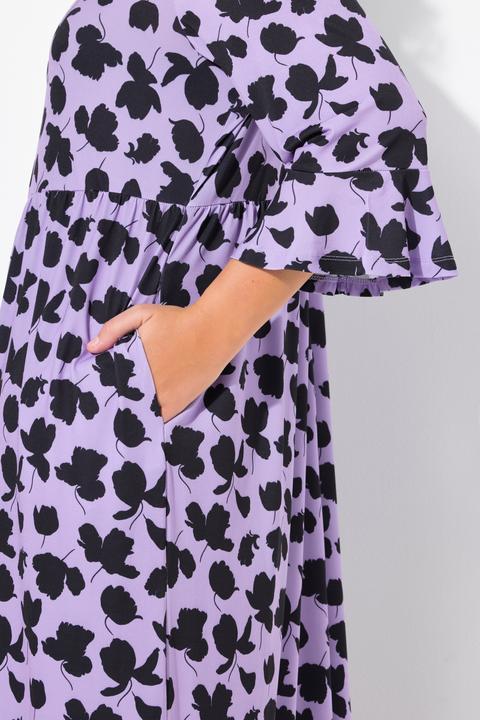 Produktbild Ulla Popken Jerseykleid, A-Linie, Rundhals, 3/4-Volantärmel (60)