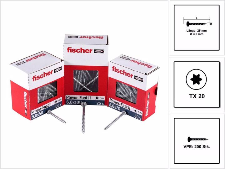 Produktbild Fischer PowerFast II 3,5x25 PH TX VG blvz 200 (200 Schrauben pro Stück)