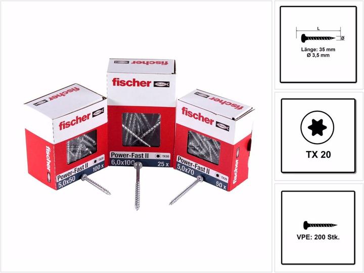 Produktbild Fischer PowerFast II 4,0x15 PH TX VG blvz 200 (200 Schrauben pro Stück)