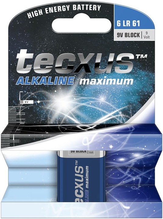 Actual product image Tecxus 9 Volt Block - Battery 9V - Alkaline (1 pcs., 9V Block, 550 mAh)