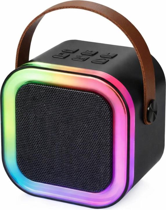 Lean Toys Karaoke-Set mit Lautsprecher, zwei Mikrofonen und LED-Beleuchtung, Schwarz