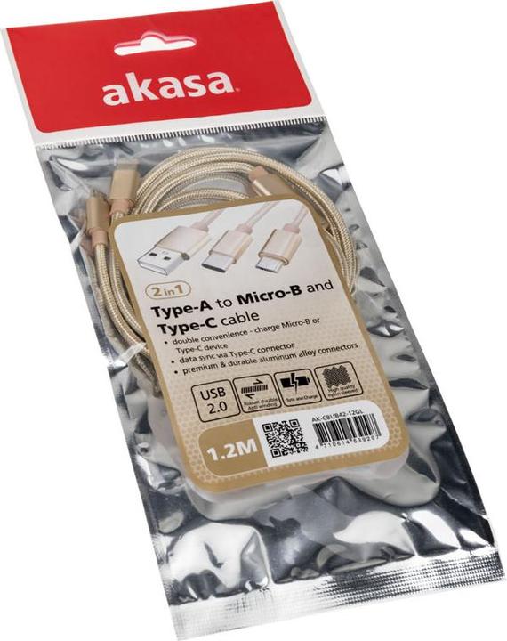 Actual product image Akasa 2 in 1 USB A-USB C/Micro B USB (1 m, USB 2.0)