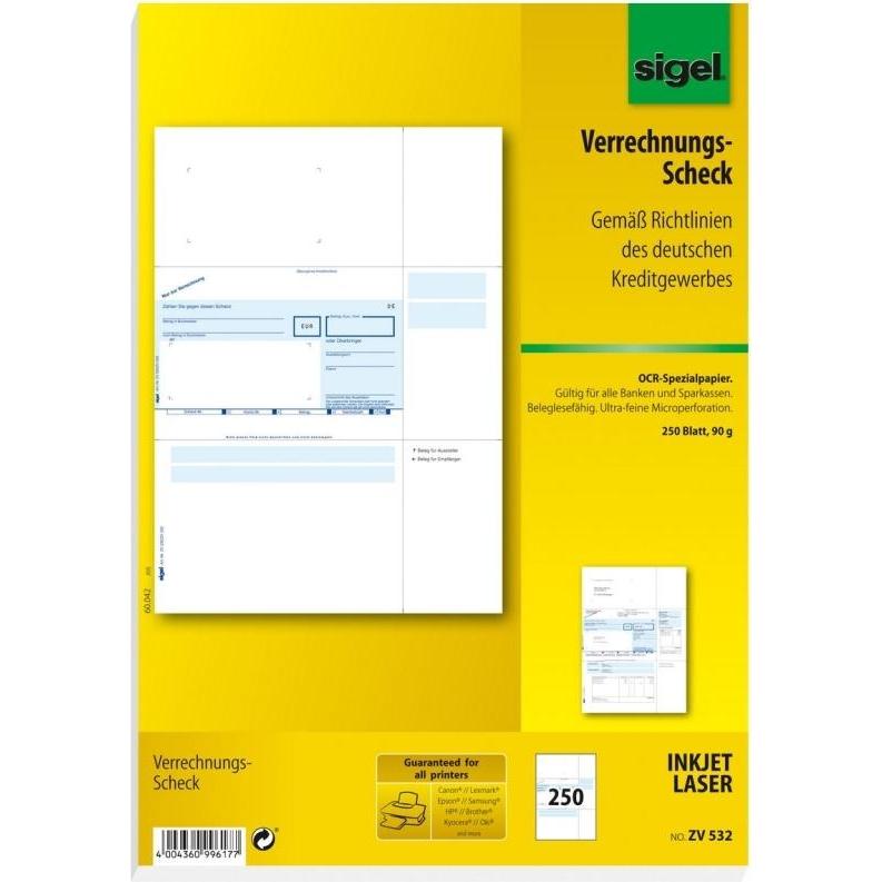 Sigel, Formular, 250 SEPA-Verrechnungsscheck Bankformulare ZV532 (250 x)