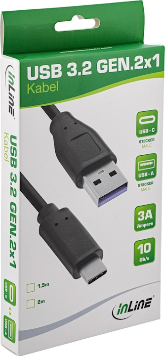 Productafbeelding InLine USB 3.1 kabel, type C naar type A, 1,5m zwart (1.50 m, USB 3.1)