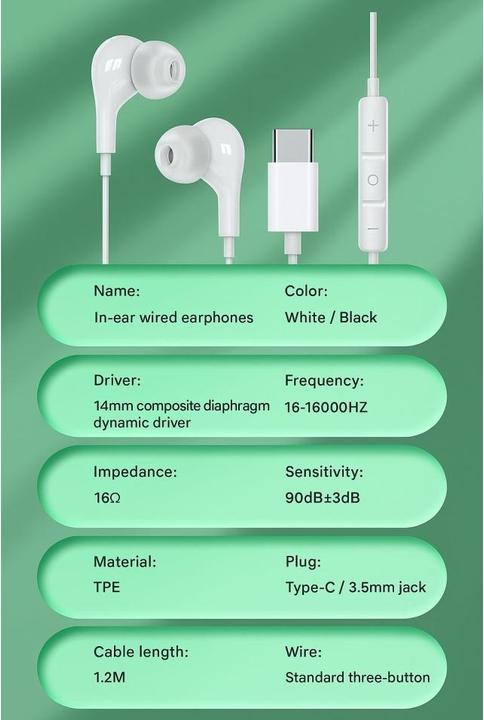 Actual product image PowerGuard USB-C Voice Call Headset In-Ear Kopfhörer mit Mikrofon & Fernbedienung