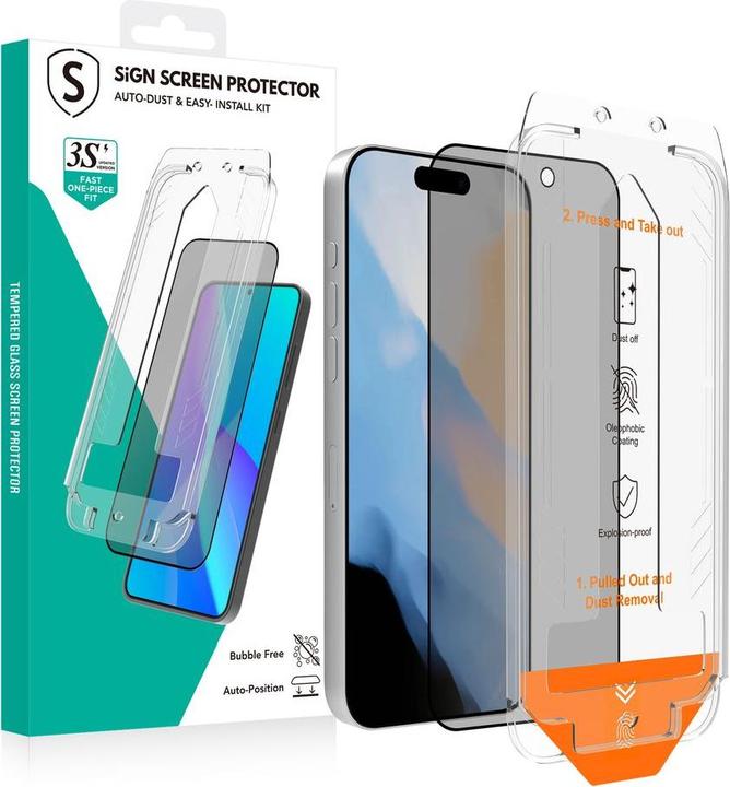 Produktbild SIGN Privacy Screen Protector iPhone 16 Pro/17 – EZ Apply dust free applicator (1 Stk., Apple iPhone 16 Pro, Apple iPhone 17)