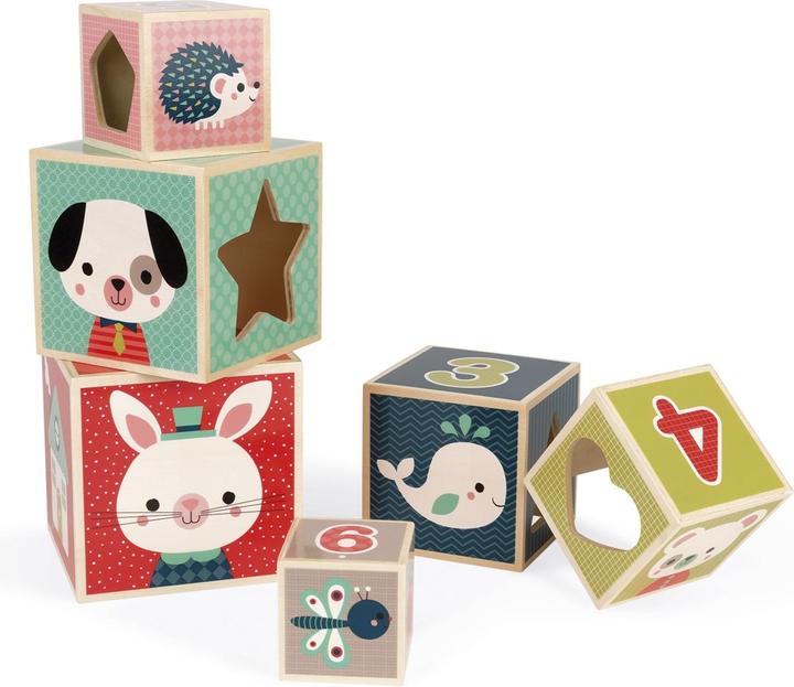 Image du produit Janod Pyramide à 6 cubes - Bébé forêt
